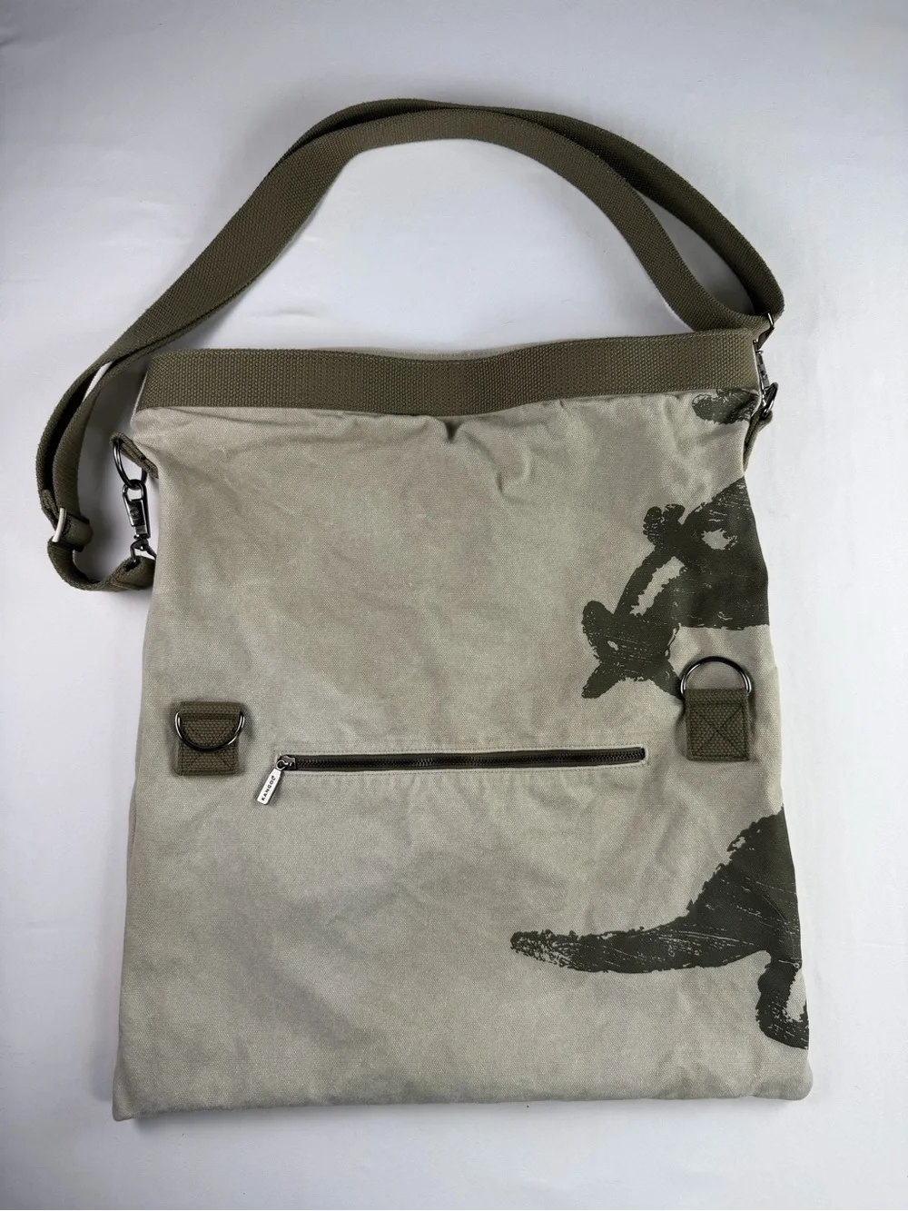 Kangol Canvas Tan and Olive Green Canvas Folding Messenger Bag Adjustable Strap